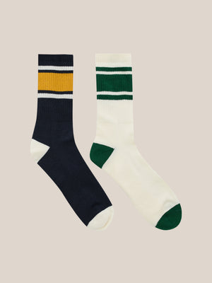 2 Pack Stripe Crew Socks Navy/White