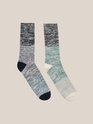 2 Pack Block Stripe Socks Blue/Green